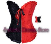 0015 - Corset Overbust Bicolor Preto Vermelho
