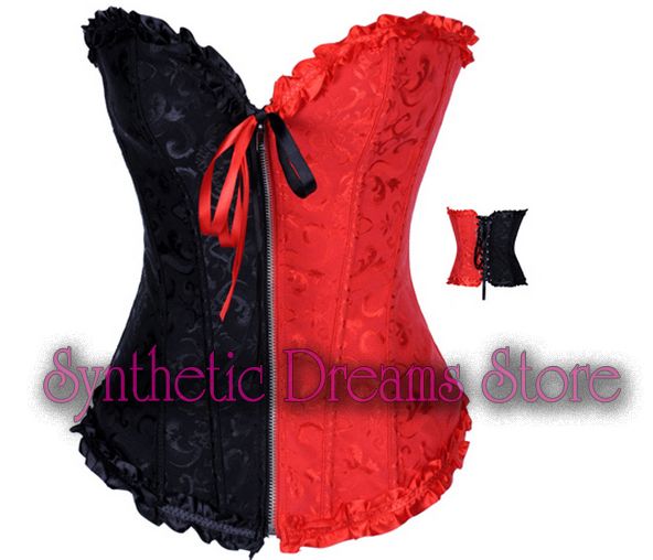 0015 - Corset Overbust Bicolor Preto Vermelho