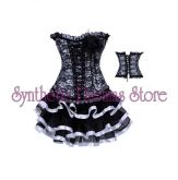 0008 - Corset e Saia Renda e Babado Branco