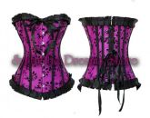 0021 - Corset Overbust Pleated Flocking Rosa