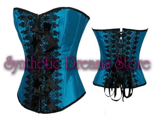 0012 - Corset Azul com Renda e Laços