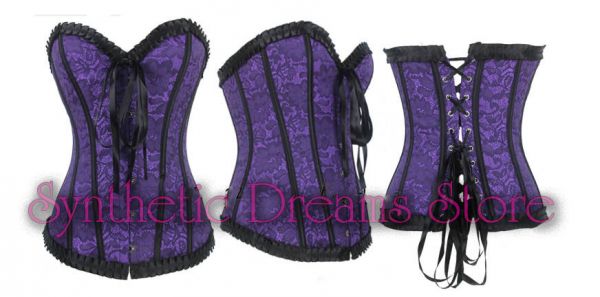 0033 - Corset Overbust Floral Brocade Roxo