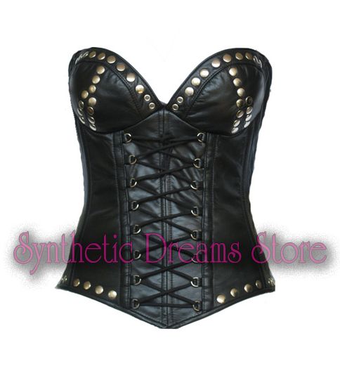 0014 - Corset Overbust de Couro com Tachinhas