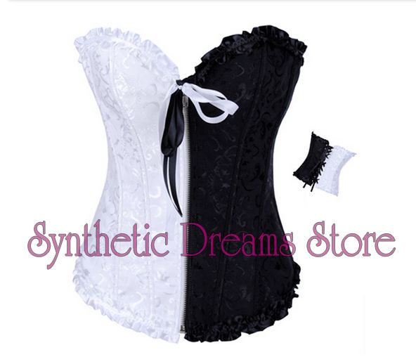 0015 - Corset Overbust Bicolor Preto Branco