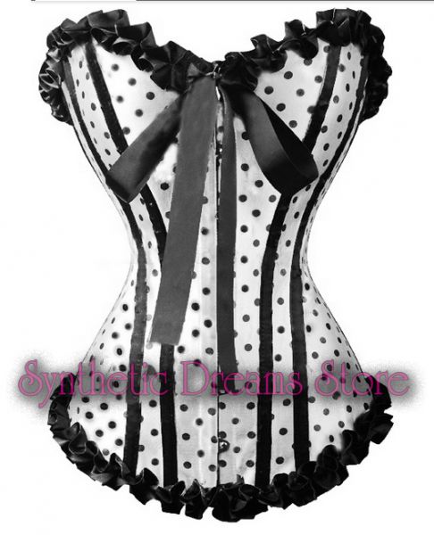 0023 - Corset Overbust Polka Dot Branco