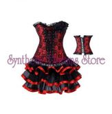 0008 - Corset e Saia Renda e Babado Vermelho