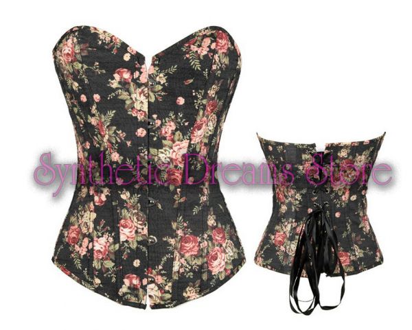 0003 - Overbust com Rosas Preto