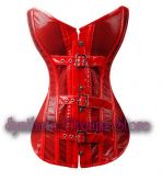 0024 - Corset Overbust Vinyl, Fivelas Vermelho