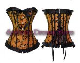 0021 - Corset Overbust Pleated Flocking Laranja