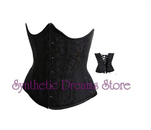 0001 - Corset Underbust Brocado Preto