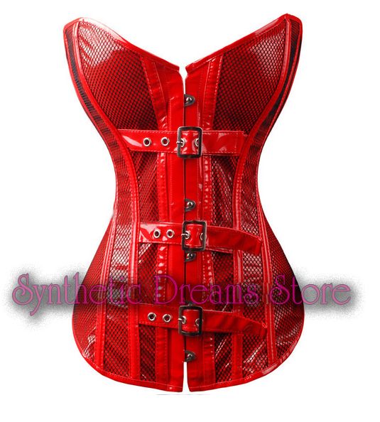 0024 - Corset Overbust Vinyl, Fivelas Vermelho