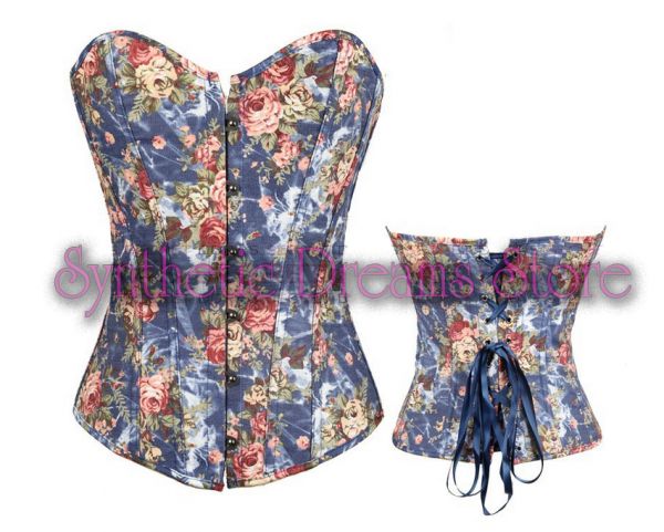 0003 - Overbust com Rosas Azul