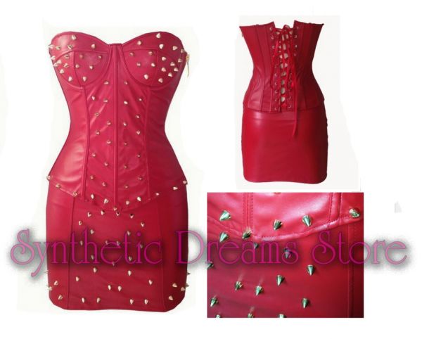 0009 - Conjunto Vermelho de Couro com Spikes