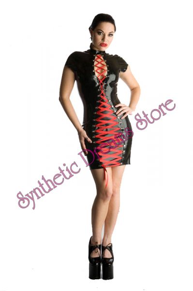0001 - Vestido Polyester / Faux Leather com Lace Up