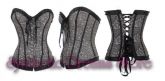 0033 - Corset Overbust Floral Brocade Cinza