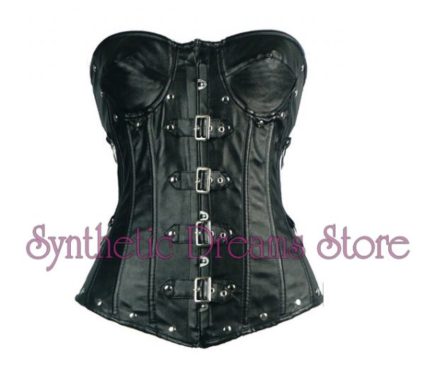 0016 - Corset Couro e Fivelas Meia Taça
